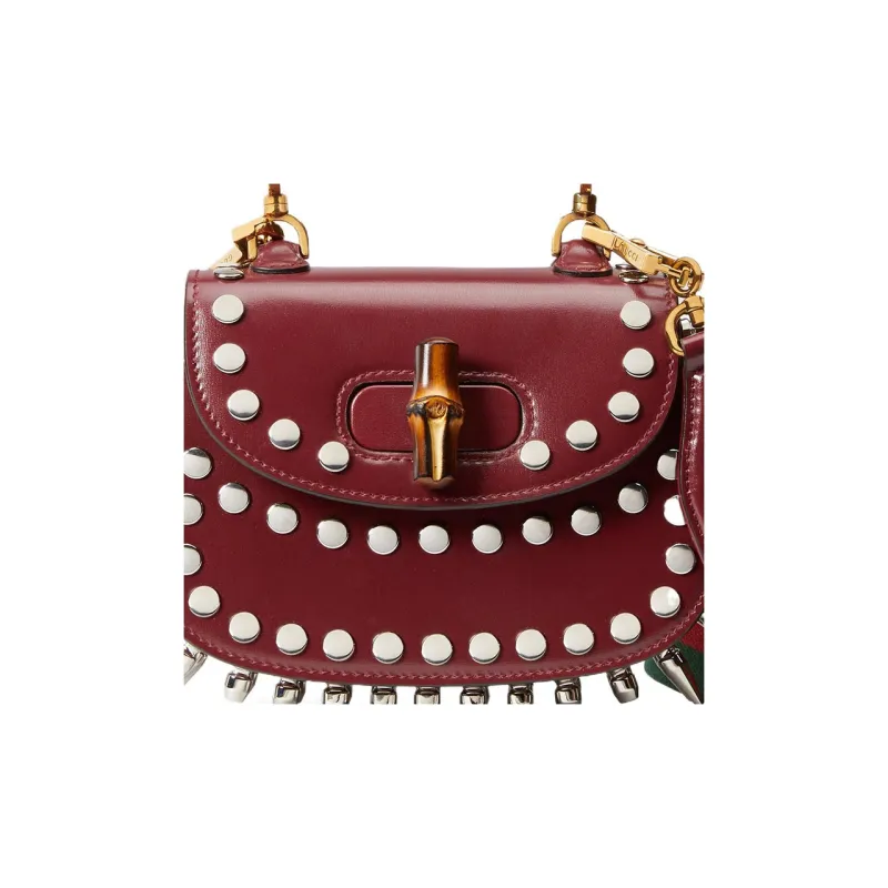 GUCCI Bamboo 1947 Leather Bamboo Bag Handbags Shoulder Bags Mini Women's Burgundy-8