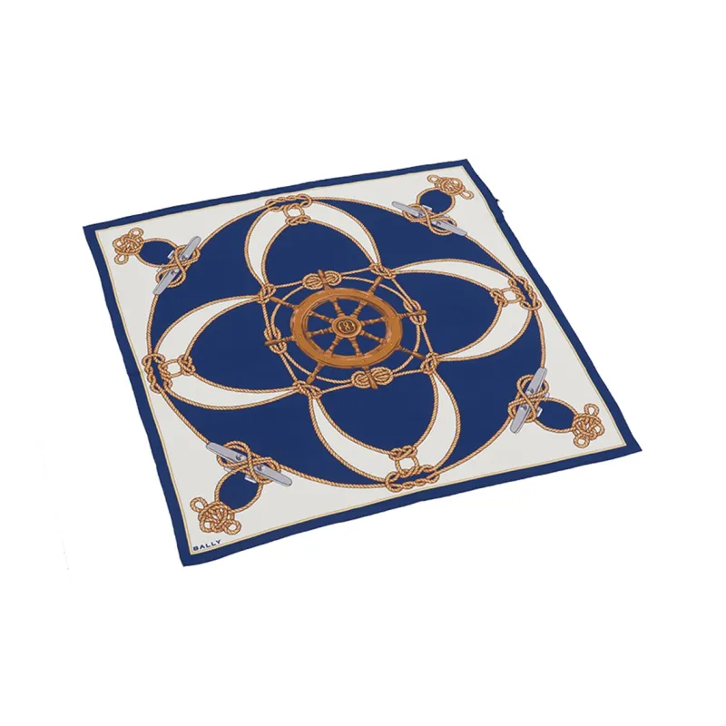 BALLY Silk Scarves Women's White/Blue-1