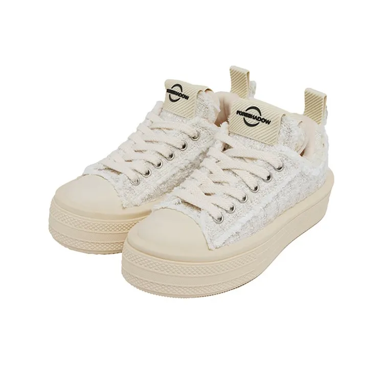 FORESHADOW 'Double Uni' 2.0 Height Increasing Low Top Canvas Shoes Unisex Vanilla White-3