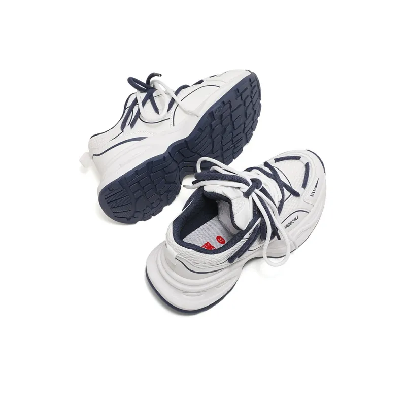 HUANQIU Durable Breathable Low Top Chunky Sneakers Women's White Blue-4