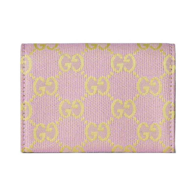 GUCCI Canvas With Leather Card Holder Women's Light Purple & Yellow-2