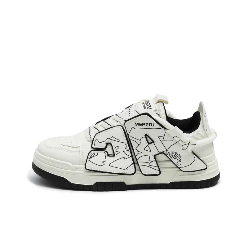 Meiretu Puffy Shoes Anti Slip Wear Resistant Low Top Skateboard Shoes Men's White-0