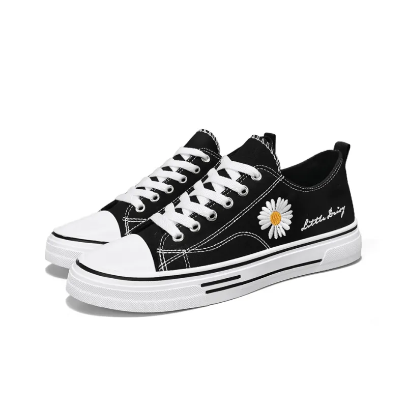 Little Daisy Small Daisy Height Increasing Wear-Resistant Breathable Slip-Resistant Low-Top Canvas Shoes Men's Black-3