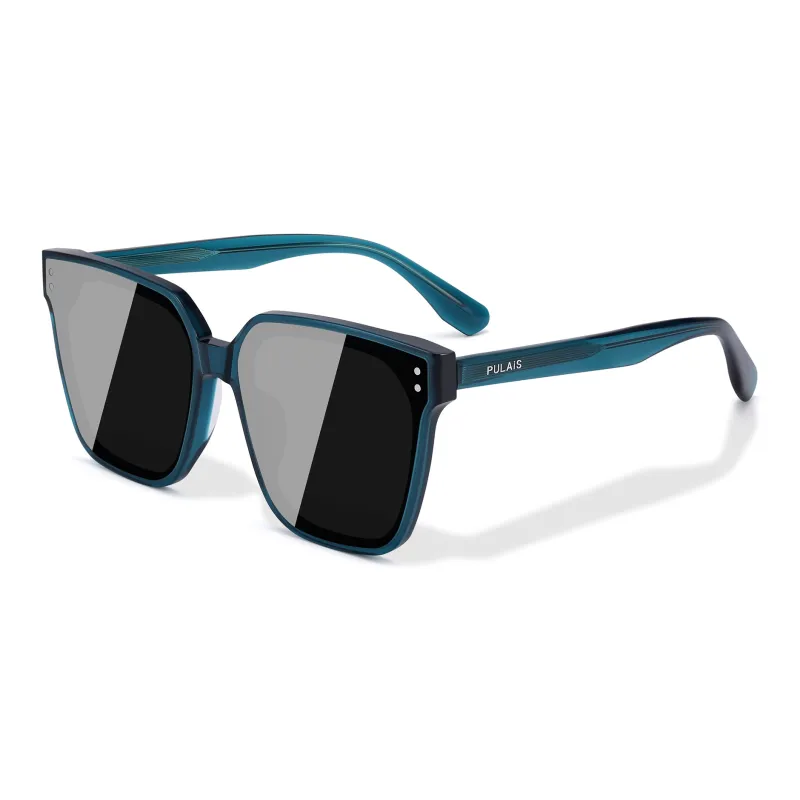 PULAIS Plate Alloy Frame Square Sunglasses Unisex Black-6