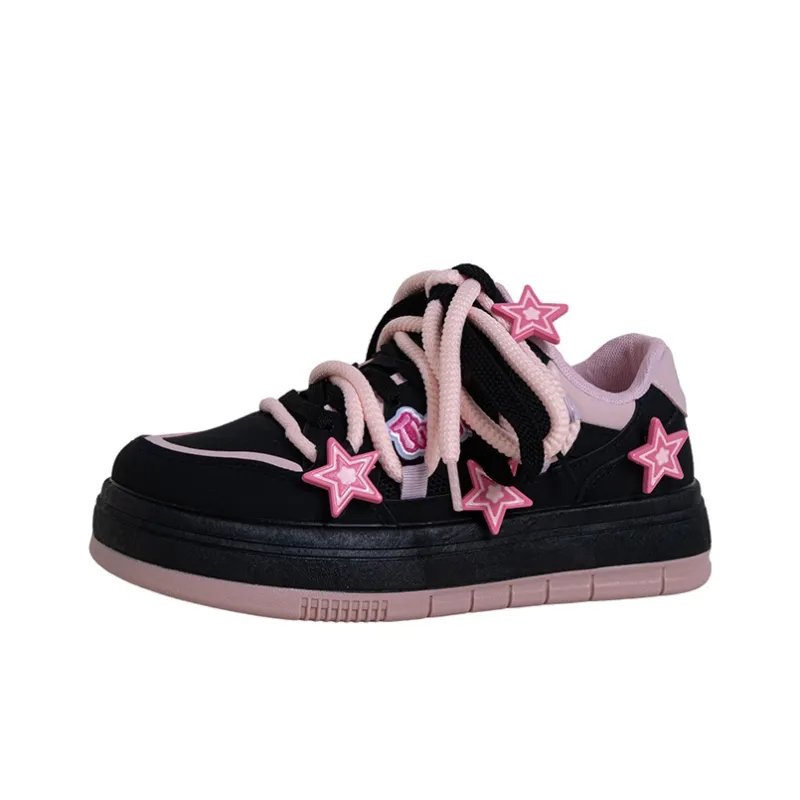 OYNN Young Baby Series Mmm, Night Pink Star Anti Slip Wear Resistant Low Top Skateboard Shoes Women's Black Pink-3