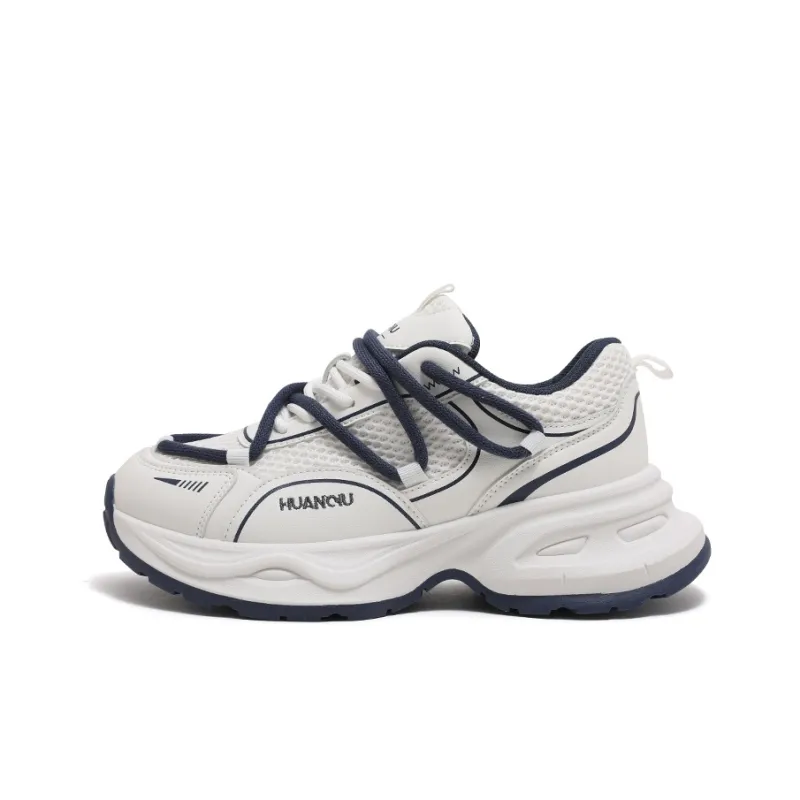 HUANQIU Durable Breathable Low Top Chunky Sneakers Women's White Blue-0