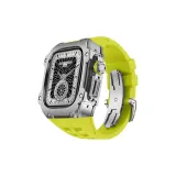 Silver Case, Mustard Green Strap