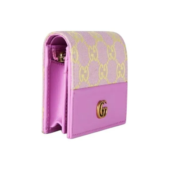 GUCCI Canvas With Leather Binding Card Women's Light Purple & Yellow-1