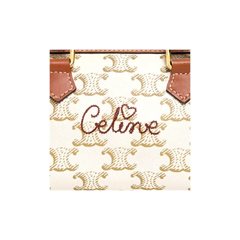 CELINE Cow Leather Boston Bag Handbag Shoulder Bag Crossbody Bag Mini Women's White-3