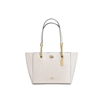 COACH Turnlock Cow Leather Tote Bag Shopping Bag Shoulder Bags Handbags Medium Size Women's White