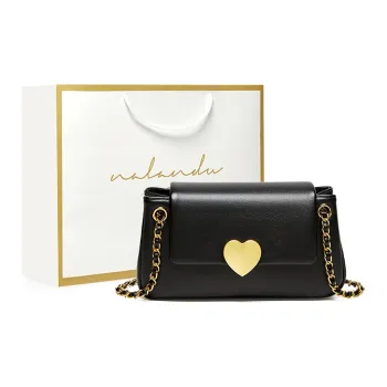 Narandu Cow Leather, Synthetic Leather Chain Bag, Shoulder Bag, Crossbody Bag Medium Size Women's Midnight Black/Ecru