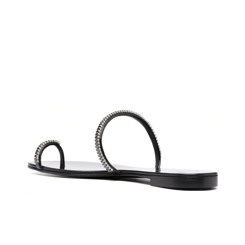 Giuseppe Zanotti Crystal embellished Flat Leather Slides Women's-3