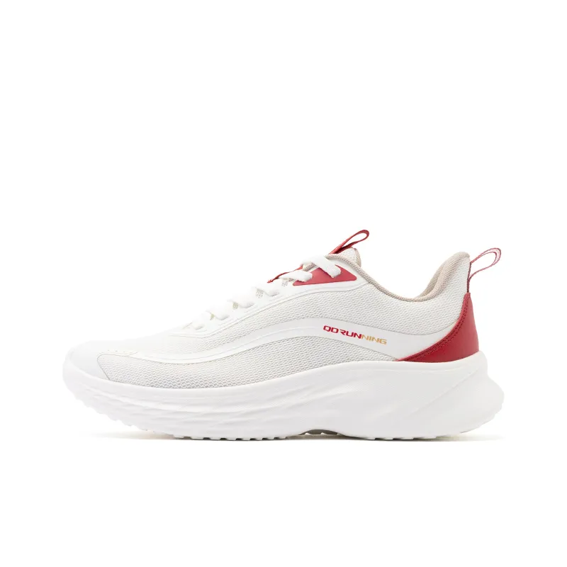 QIAODAN Cushioned Slip Resistant Low Top Running Shoes Men's White Red-0