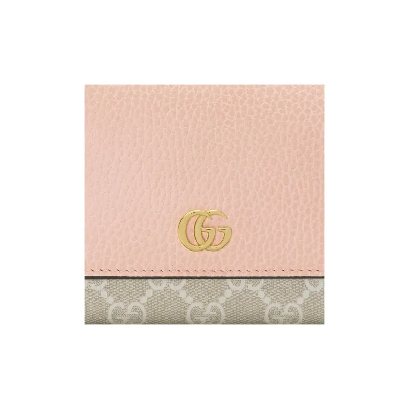 GUCCI GG Marmont Textured Leather With Canvas Wallet Small Size Women's Pink-5