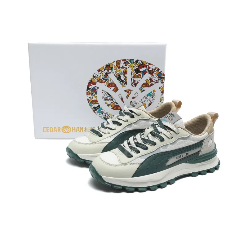 CEDAR HAN Casual Shoes Unisex Low Top Beige Blue/Beige Green */Milk Tea-11