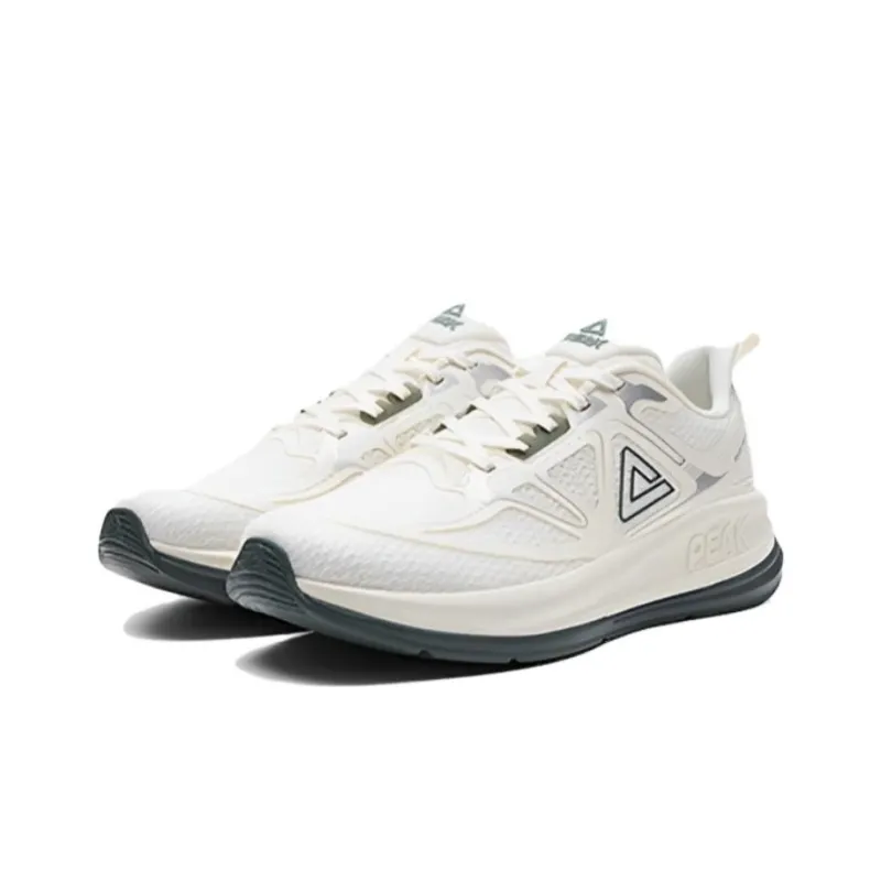 PEAK Cushioned Wear Resistant Breathable Low Top Running Shoes Men's White Green Special Shoebox Version-2