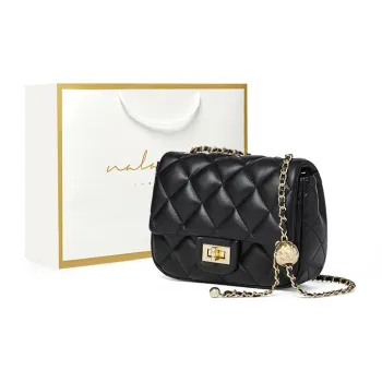Narandu Cow Leather One Shoulder Chain Bag, Small Square Bag Small Size Women's Black/Ecru