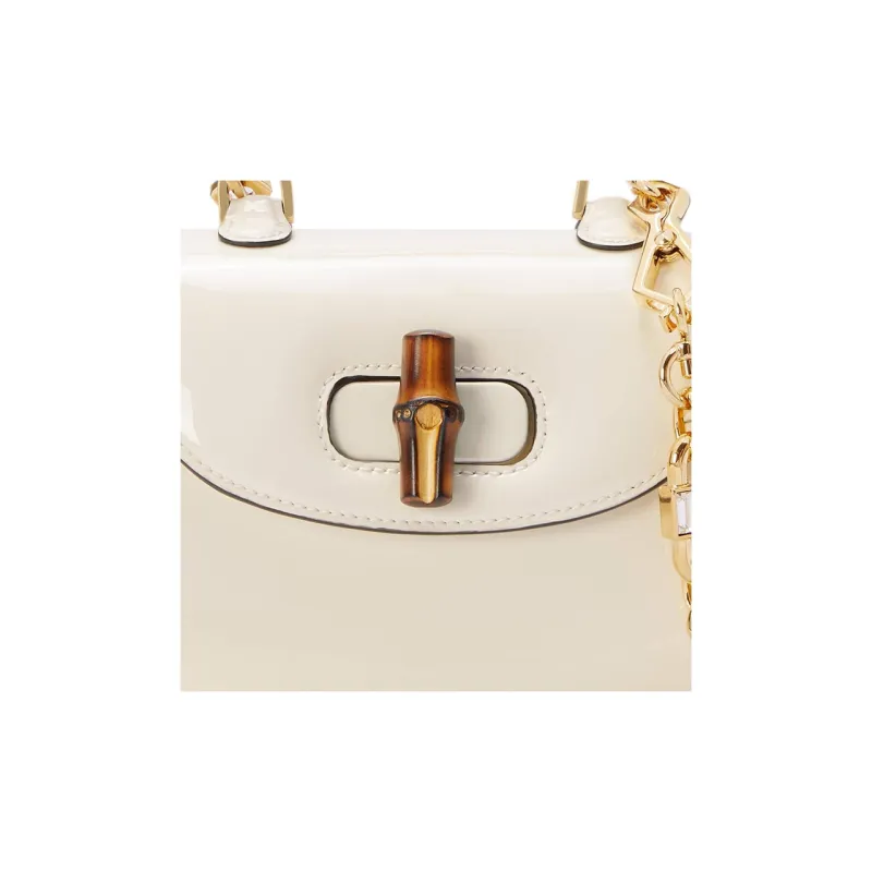 GUCCI Bamboo 1947 Patent Leather Shoulder Bag, Crossbody Bag, Handbag Mini Women's White-7