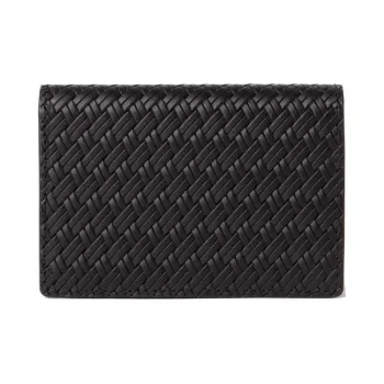 Beams Embossed Leather Business Card Holder Regular Men's Black