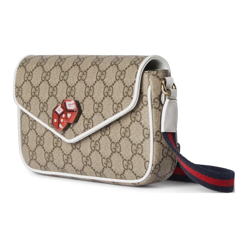 GUCCI Canvas With Leather Crossbody Bag, Shoulder Bag Women's Beige & Ebony-1