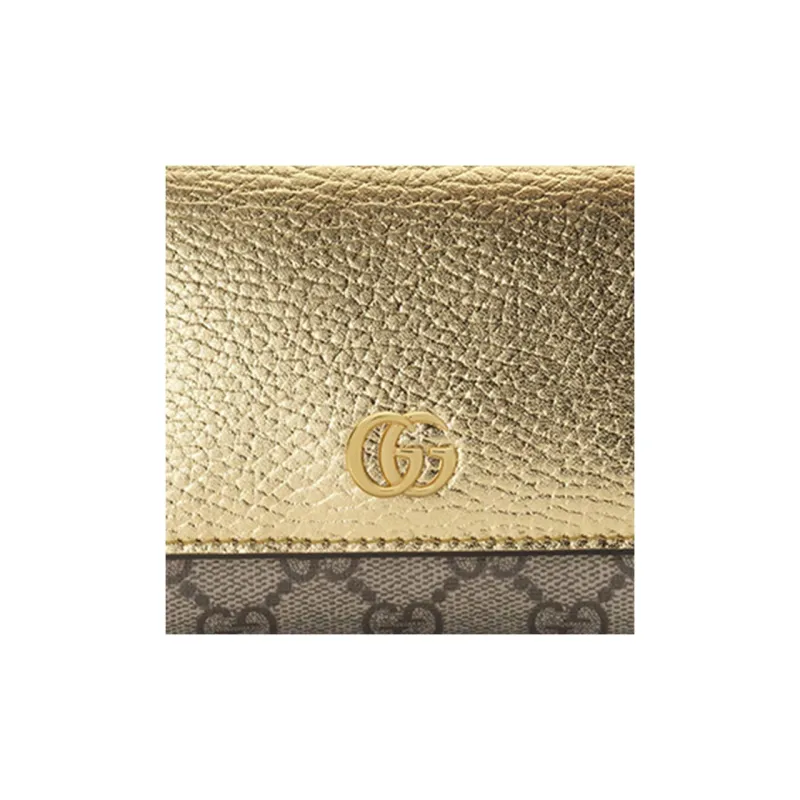 GUCCI GG Marmont Textured Leather With Canvas Wallet Women's Gold-4