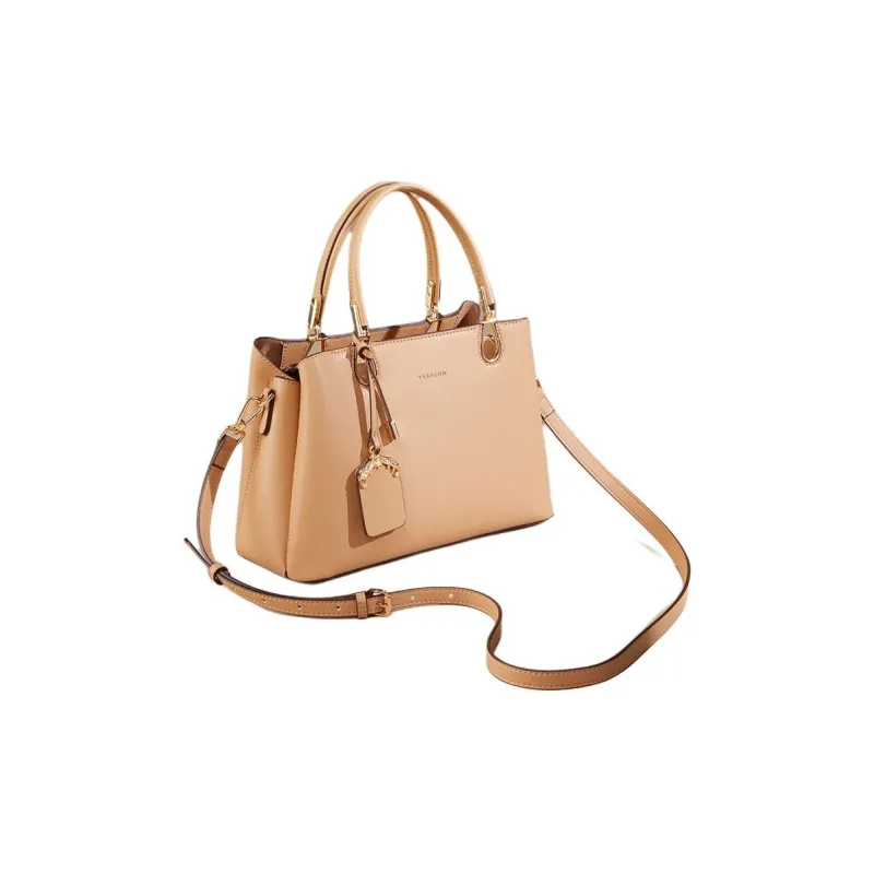 YEARCON Split Cow Leather With Microfiber Synthetic Leather Crossbody One Shoulder Handbag Tubas Women's Apricot-2