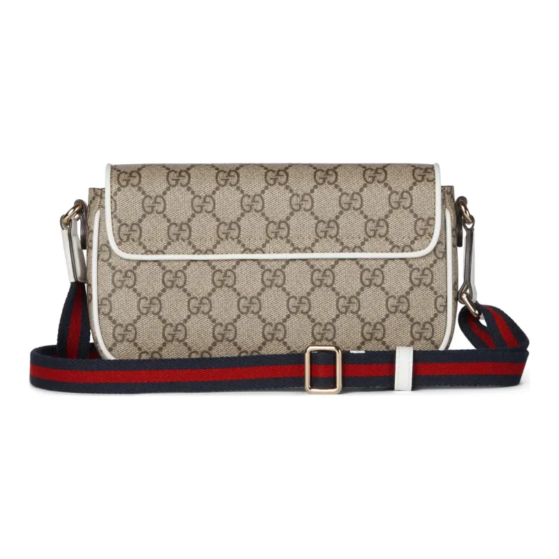 GUCCI Canvas With Leather Crossbody Bag, Shoulder Bag Women's Beige & Ebony-3