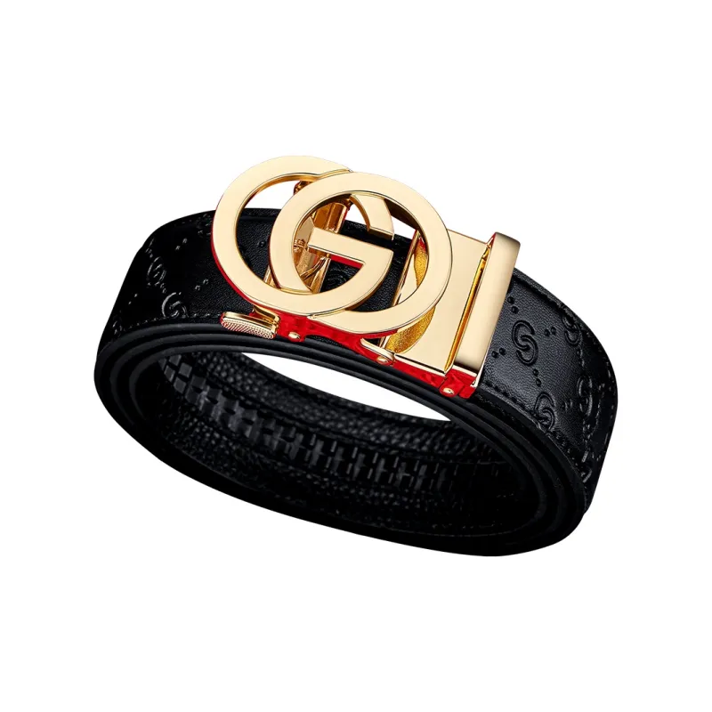 WilliamPOLO Top Grain Cow Leather Leather Belts Men's Gold 3.5cm Width-3