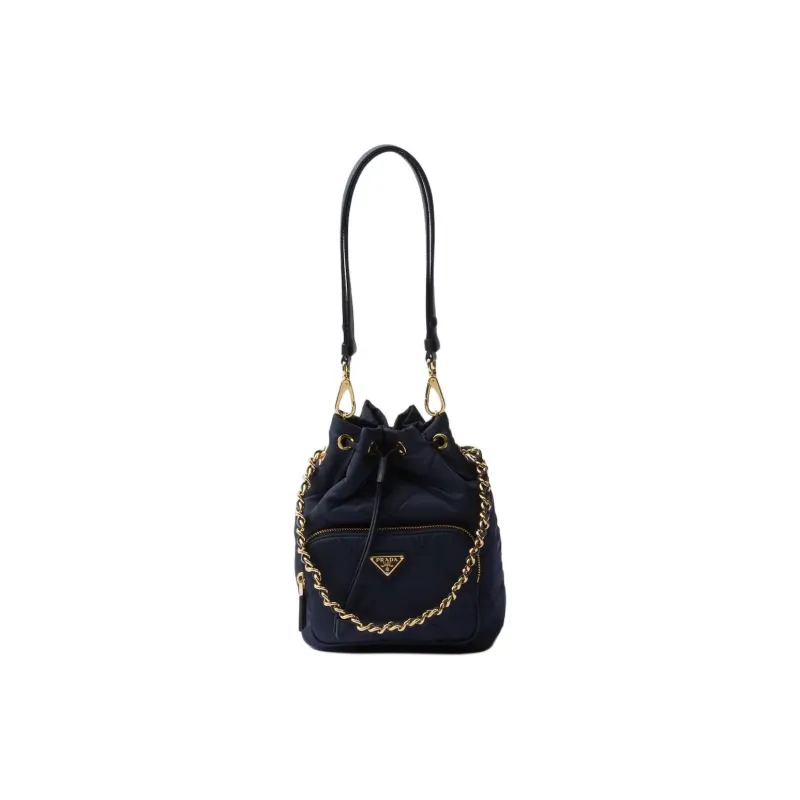 PRADA Re Nylon Fabric Bucket Bag, Crossbody Handbag, Shoulder Bag Women's Blue-0