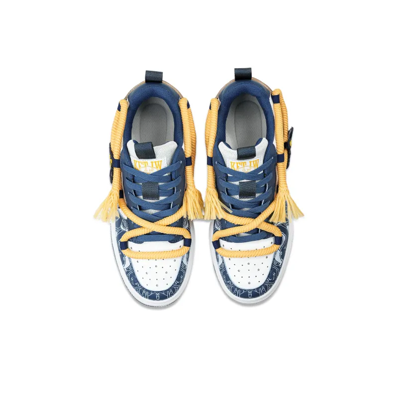 KFT Dreadlocks Model Vintage Denim Slip Resistant Cushioning Low Top Skateboard Shoes Men's-6