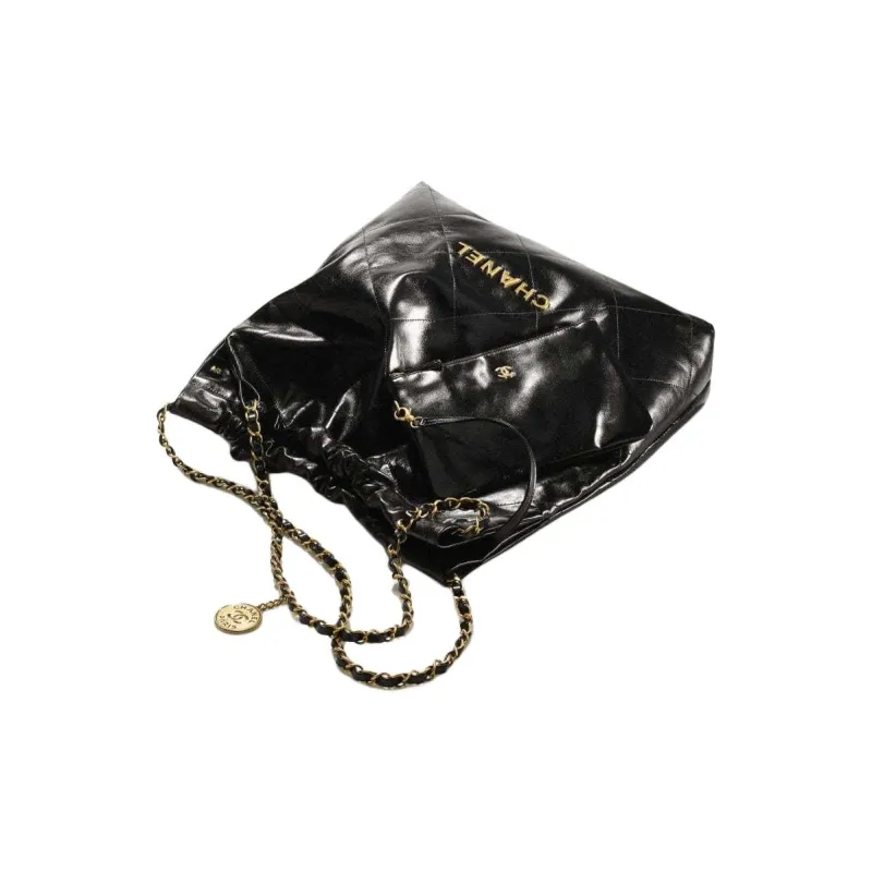 CHANEL 22Bag Smooth Finish Calfskin Tote Bag, Shopping Bag, Portable Crossbody Bag, Shoulder Bag Tubas Women's Black-2