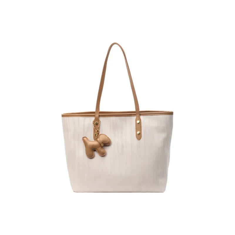 MARKANGARO PU Tote Bag Shoulder Bag Medium Size Unisex Black/White With Coffee/White With Khaki-6