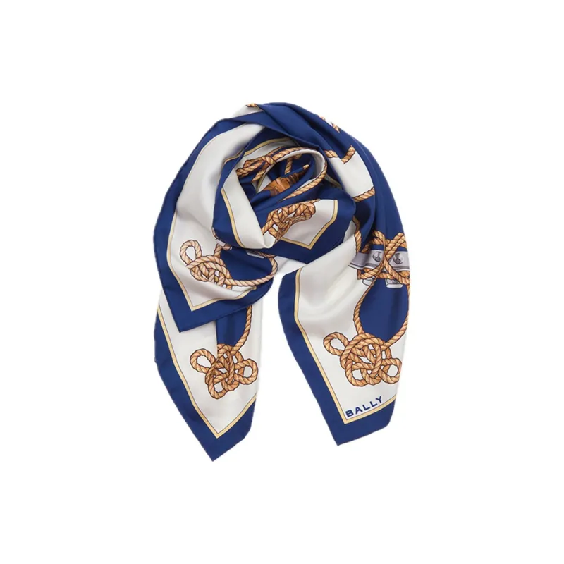 BALLY Silk Scarves Women's White/Blue-2