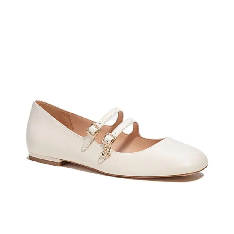COACH Flat Mary Jane Shoes 1cm Women's Ecru-1