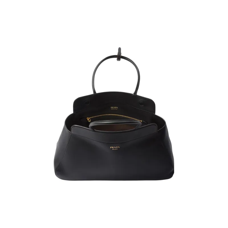 PRADA Leather Tote Bag Shopping Bag Handbag Large Size Women's Black-3