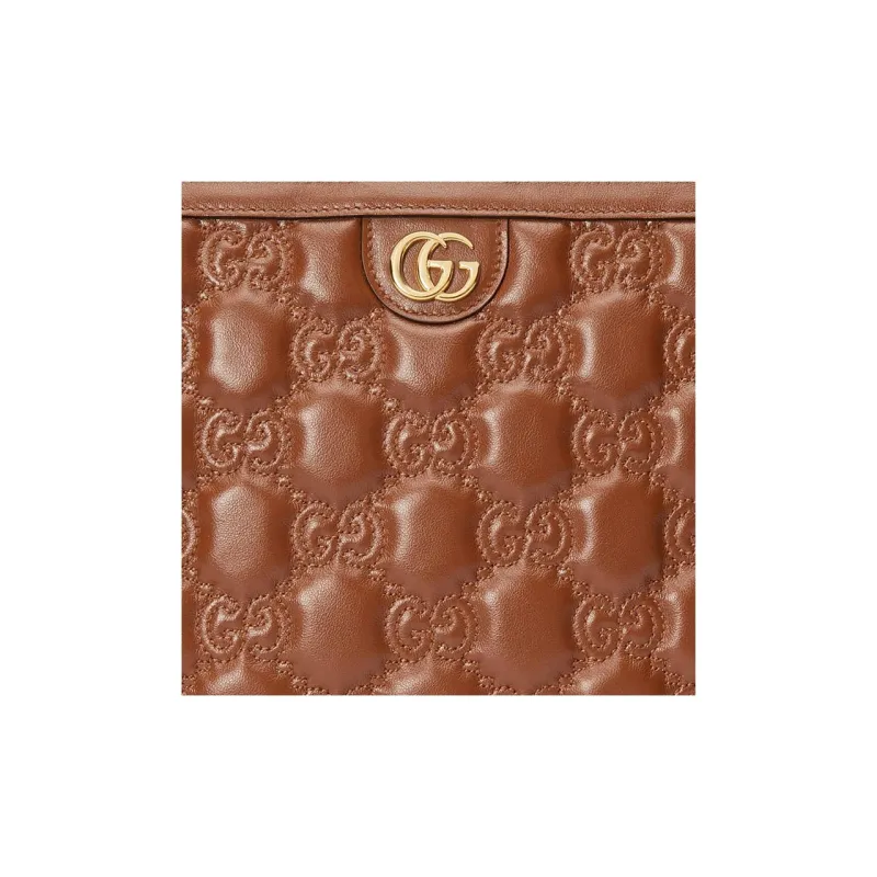 GUCCI GG Matelassé Leather Toiletry Bags Clutches Clutch Small Size Unisex Brown-7