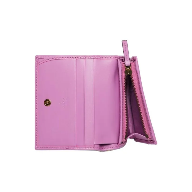GUCCI Canvas With Leather Binding Card Women's Light Purple & Yellow-4