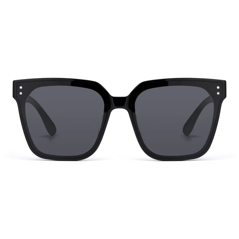 PULAIS Plate Alloy Frame Square Sunglasses Unisex Black-1