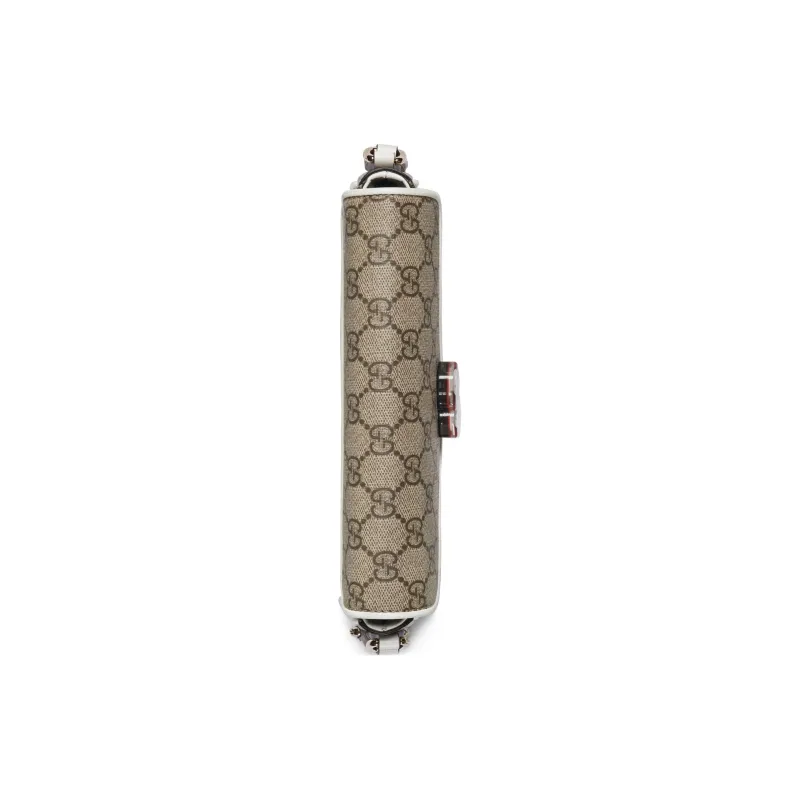 GUCCI Canvas With Leather Crossbody Bag, Shoulder Bag Women's Beige & Ebony-4