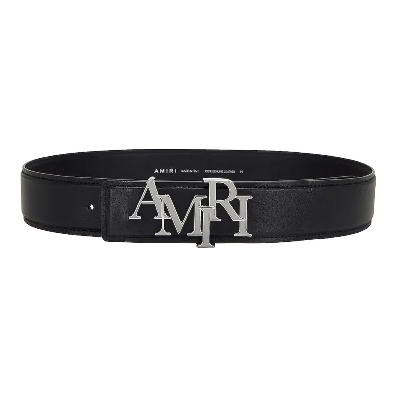 AMIRI Letter Logo Leather Belts Men's Black Width: 3.8CM-1