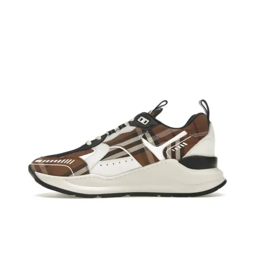 Burberry Vintage Check Cotton And Leather Sneakers Dark Birch Brown White