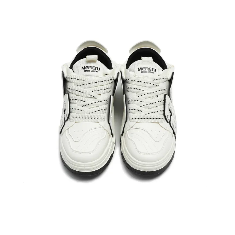 Meiretu Puffy Shoes Anti Slip Wear Resistant Low Top Skateboard Shoes Men's White-3