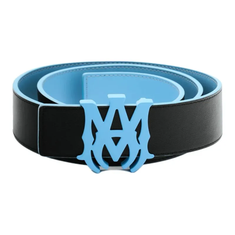 AMIRI Double-Sided Design Smooth Buckle Leather Belts Unisex Black Width: 4CM-0