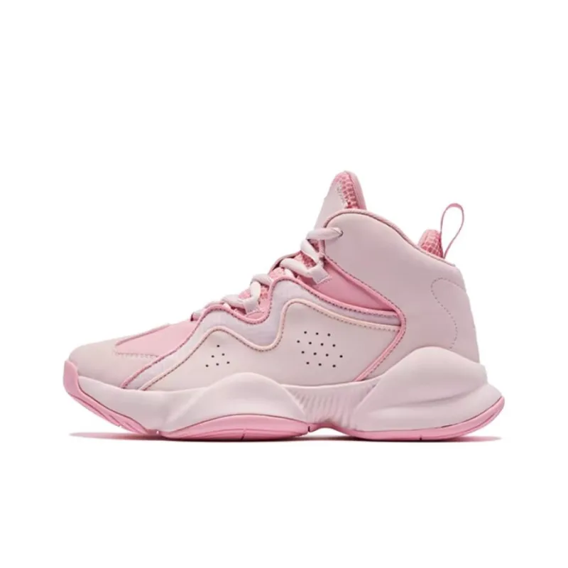 QIAODAN Cushioned Wear Resistant Breathable High Top Basketball Shoes Women's Pink-0