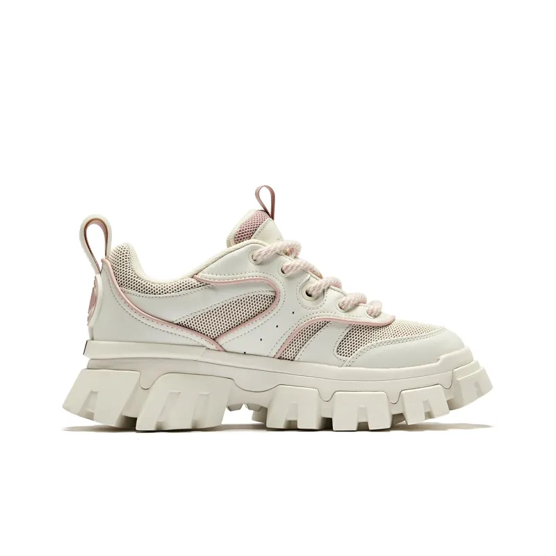 Palladium Anti Slip And Wear Resistant Height Increasing Low Top Chunky Sneakers Women's Pink White-1