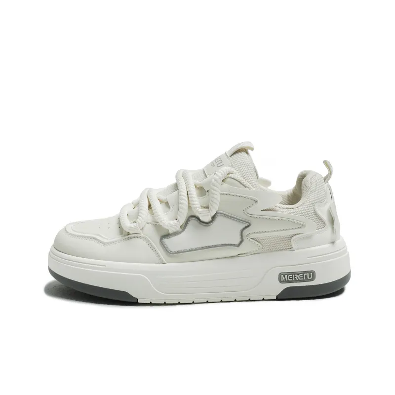 Meiretu Abrasion Resistant Lightweight Slip Resistant Low Top Skateboard Shoes Men's White-0