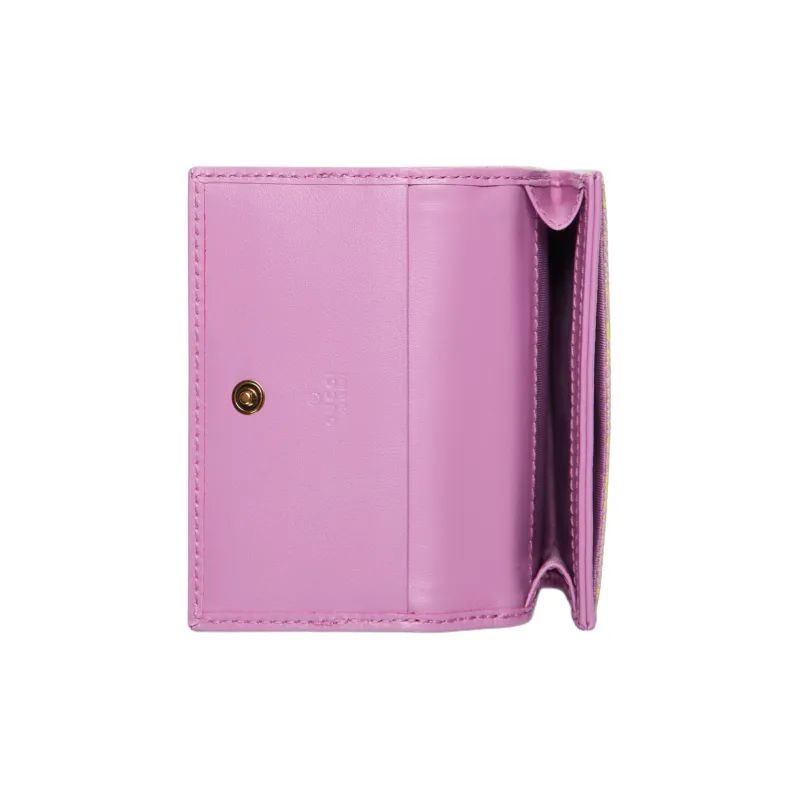 GUCCI Canvas With Leather Card Holder Women's Light Purple & Yellow-4