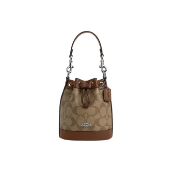 COACH Dempsey PVC With Skin Bucket Bags One Shoulder Handbag Crossbody Bag Mini Women's Brown