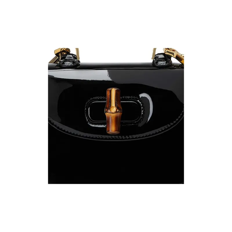 GUCCI Bamboo 1947 Patent Leather Shoulder Bag, Crossbody Bag, Handbag Mini Women's Black-7
