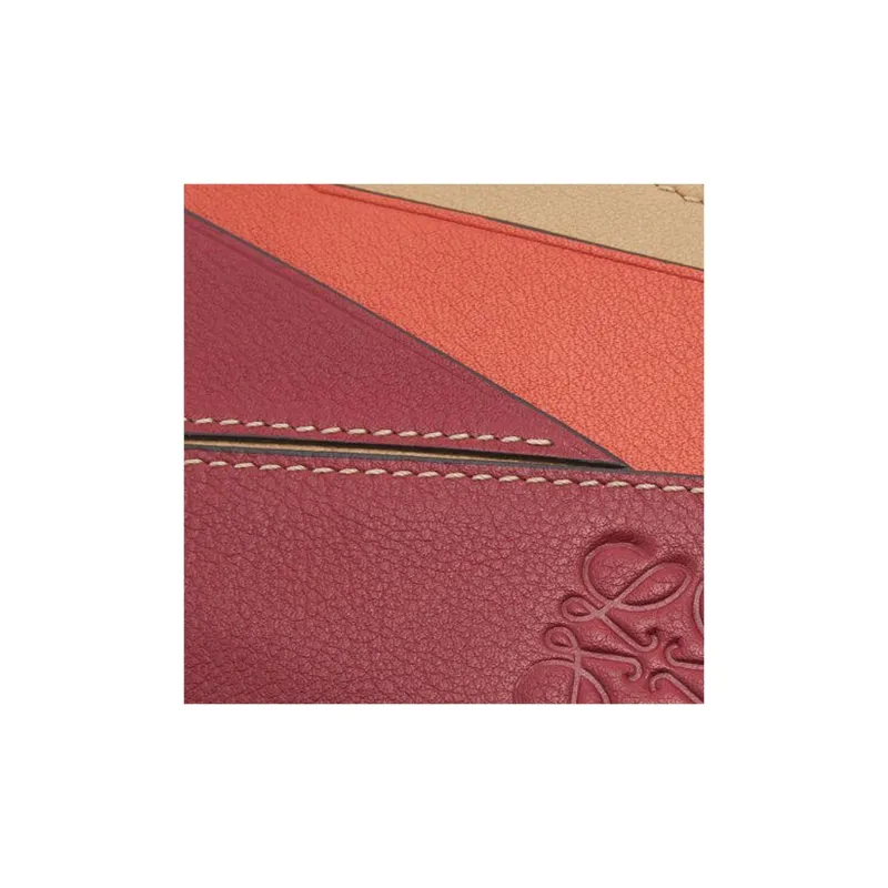 LOEWE Puzzle Calfskin Card Holder Women's Dark Red & Sand Dune-3